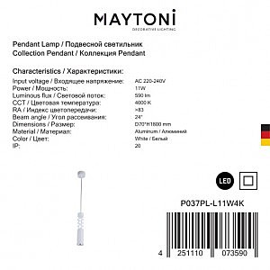 Светильник подвесной Maytoni Torre P037PL-L11W4K