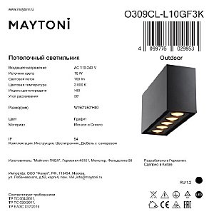 Уличный потолочный светильник Maytoni Ares O309CL-L10GF3K