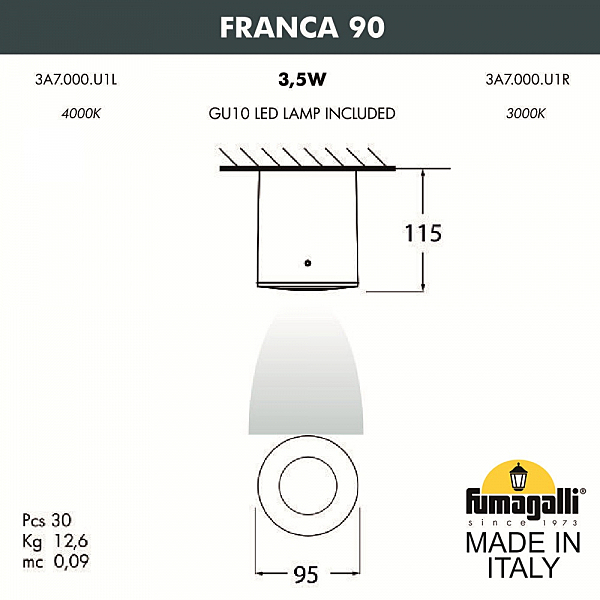 Уличный потолочный светильник Fumagalli Franca 90 3A7.000.000.AXU1L