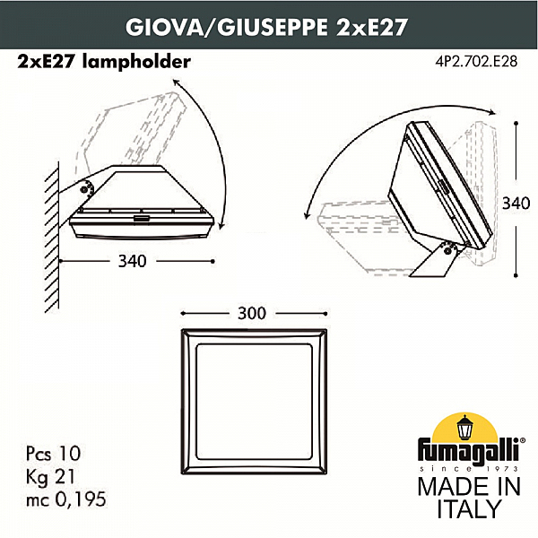 Уличный настенный светильник Fumagalli Guizeppe 4P2.702.000.AYE28