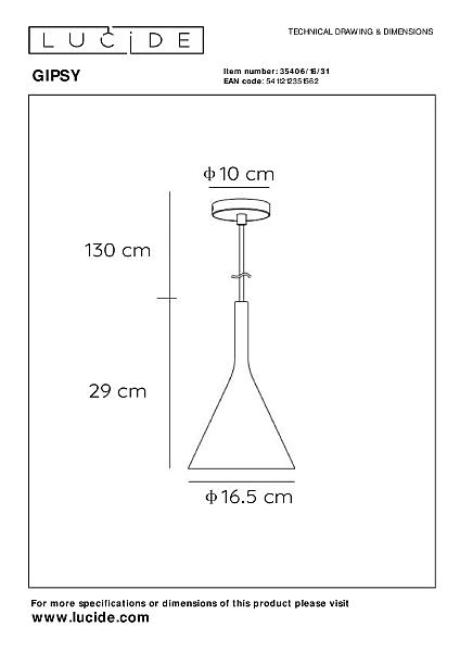 Светильник подвесной Lucide Gipsy 35406/16/31