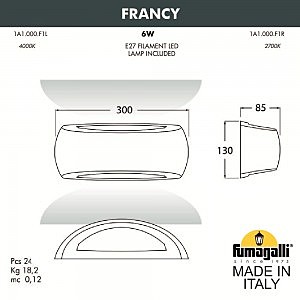 Уличный настенный светильник Fumagalli Francy 1A1.000.000.WYF1R