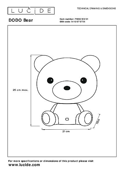 Детский ночник Lucide Dodo Bear 71590/03/31
