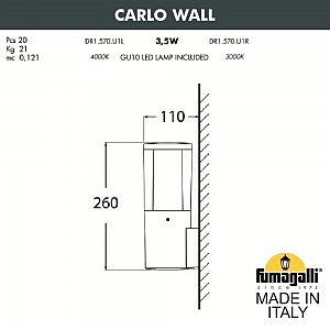 Уличный настенный светильник Fumagalli Carlo DR1.570.000.WXU1L