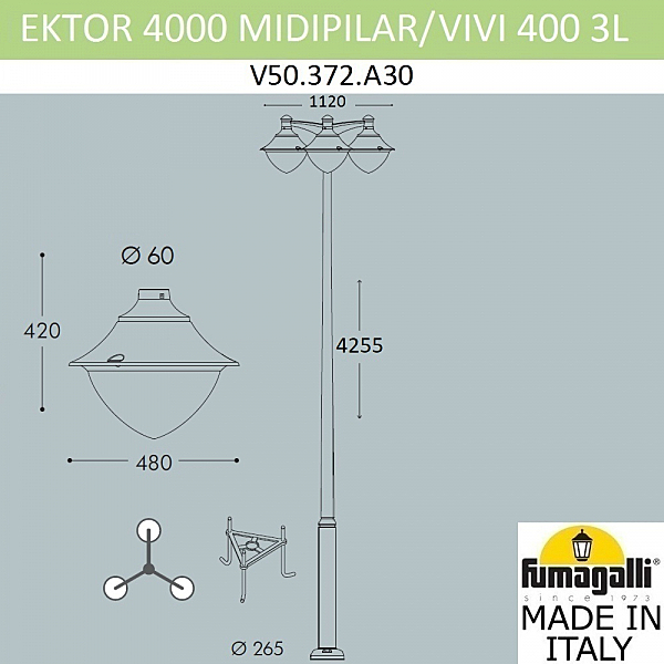 Столб фонарный уличный Fumagalli Vivi V50.372.A30.LXH27