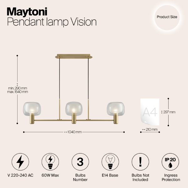Светильник подвесной Maytoni Vision MOD411PL-03G