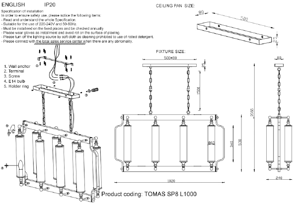Подвесная люстра Crystal Lux Tomas TOMAS SP8 L1000 BRASS