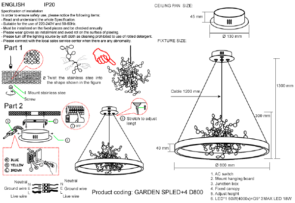 Подвесная люстра Crystal Lux Garden GARDEN SPLED+4 D800 CHROME