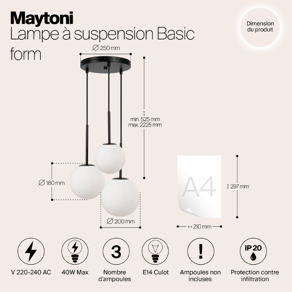 Светильник подвесной Maytoni Basic form MOD321PL-03B