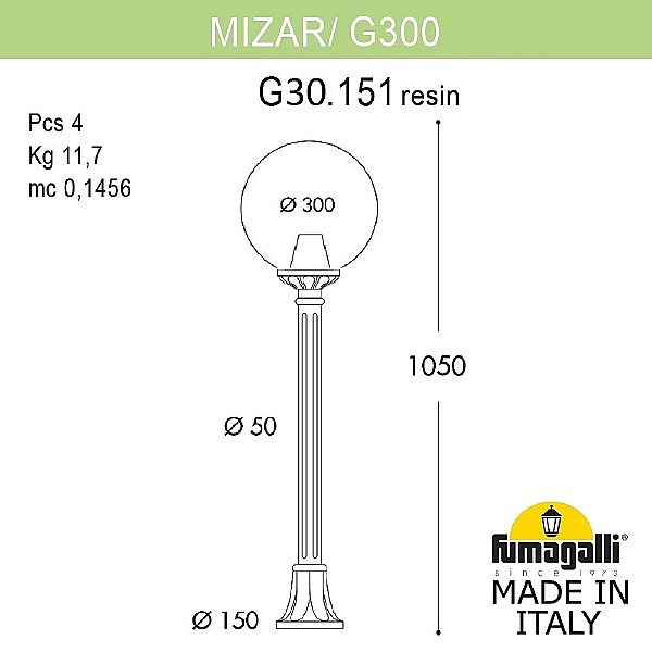 Уличный наземный светильник Fumagalli Globe 300 G30.151.000.AZF1R