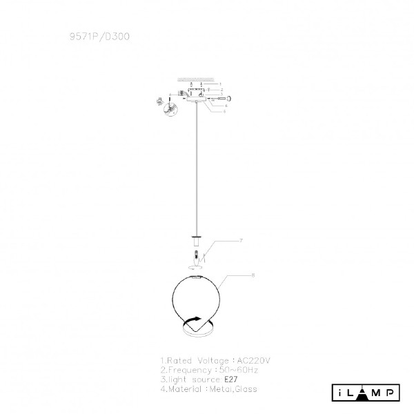 Светильник подвесной iLamp Cento 9571P/1-D300 BR-WH