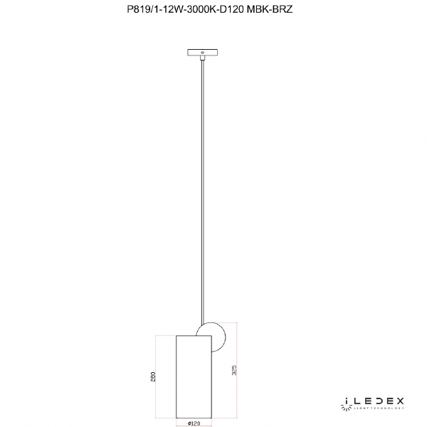 Светильник подвесной ILedex Play P819/1-12W-3000K-D120 MBK-BRZ