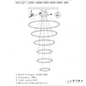 Подвесная люстра ILedex Axis 10112P/6-167W-3000K (12/10/8/6/6/4) BR