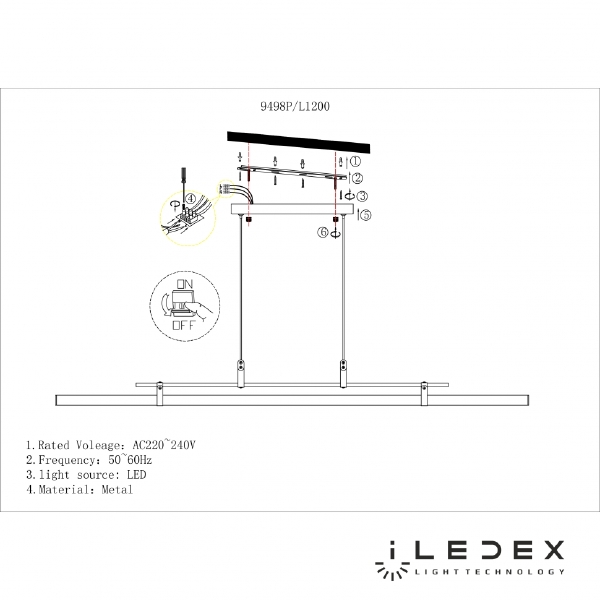 Светильник подвесной ILedex Zoom 9498P-46W-3000K GL-BR-WH