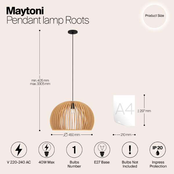 Светильник подвесной Maytoni Roots MOD195PL-01W1