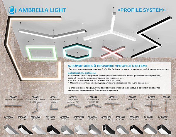 Соединитель угловой для алюминиевого профиля Profile System 135 (комплект 5 шт) Ambrella Illumination GP8054