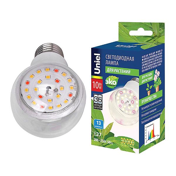 Лампа для растений Uniel LED-A60-10W/SPFB/E27/CL PLP30WH